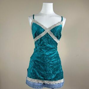 Gorgeous Fairy Mermaid Y2K Charlotte Russe Velveteen Teal Lace Cami